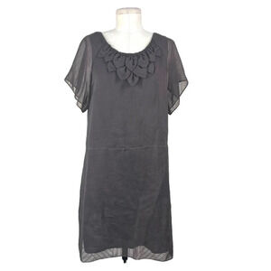 3.1 Phillip Lim Shift Dress Short Sleeve‎ 3D Flower Neckline Brown Size US 10